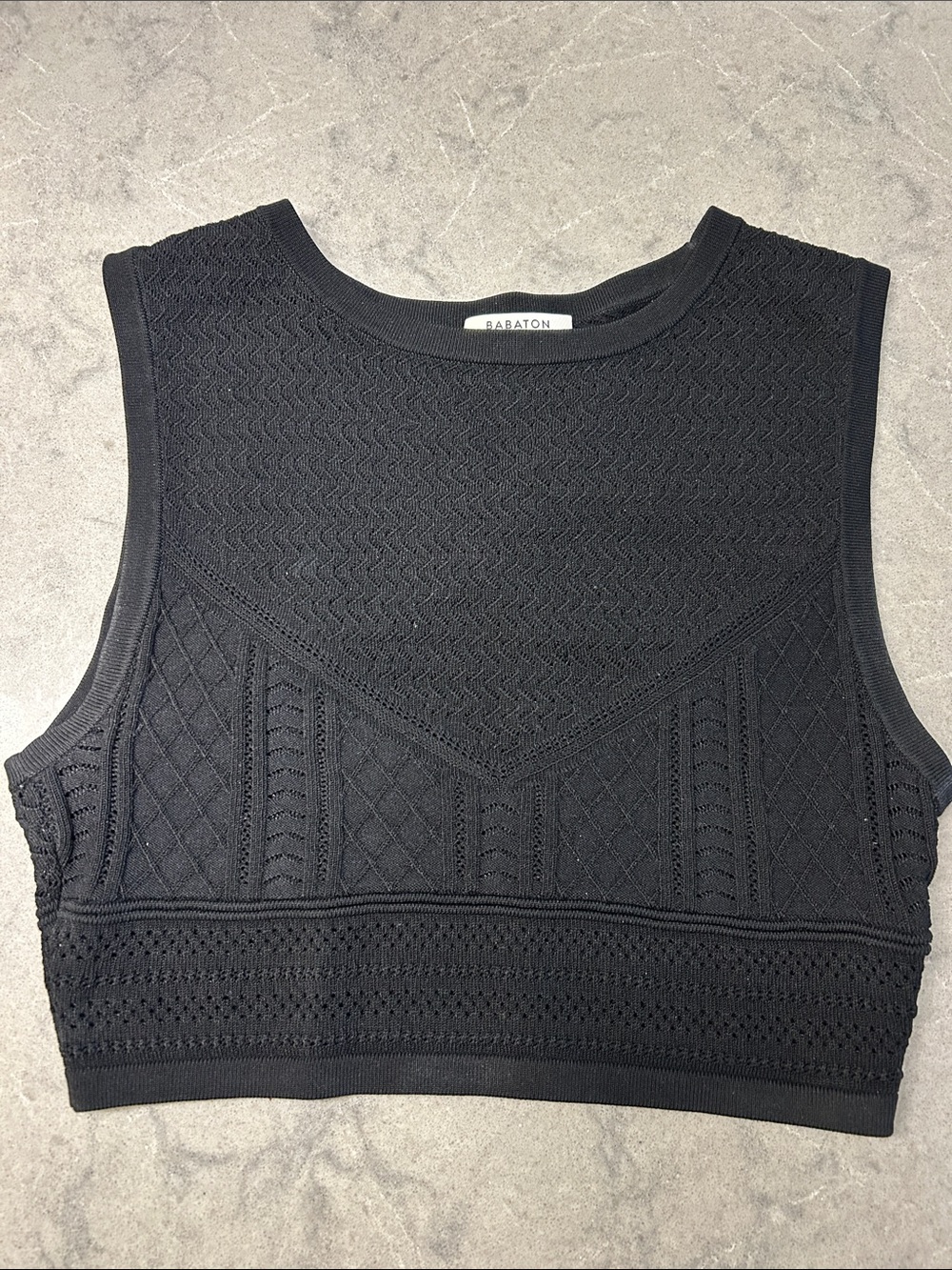 Babaton Black Textured Knit Cropped Tank
